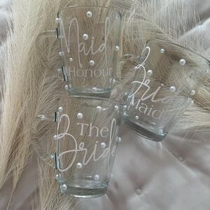 Bridal Party Glass Mugs with White Lettering